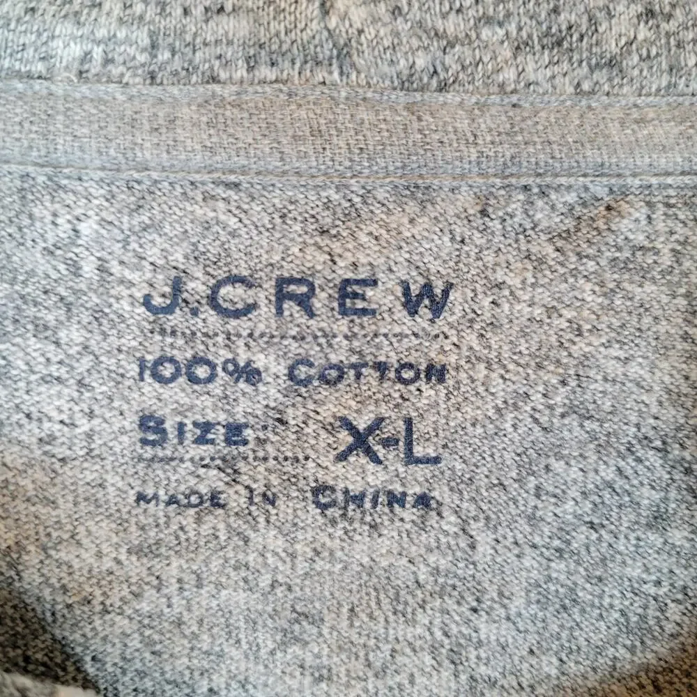 J. Crew Mens Cotton Pullover Pocket Button Hoodie Sweater Size XL Gray Preppy